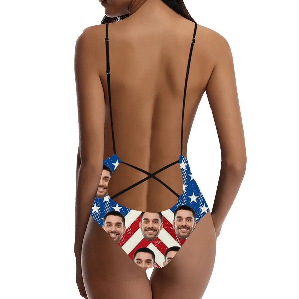 Women's Deep V One-piece Swimsuit Personalized Swimsuit American Flag