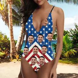 Women's Deep V One-piece Swimsuit Personalized Swimsuit American Flag