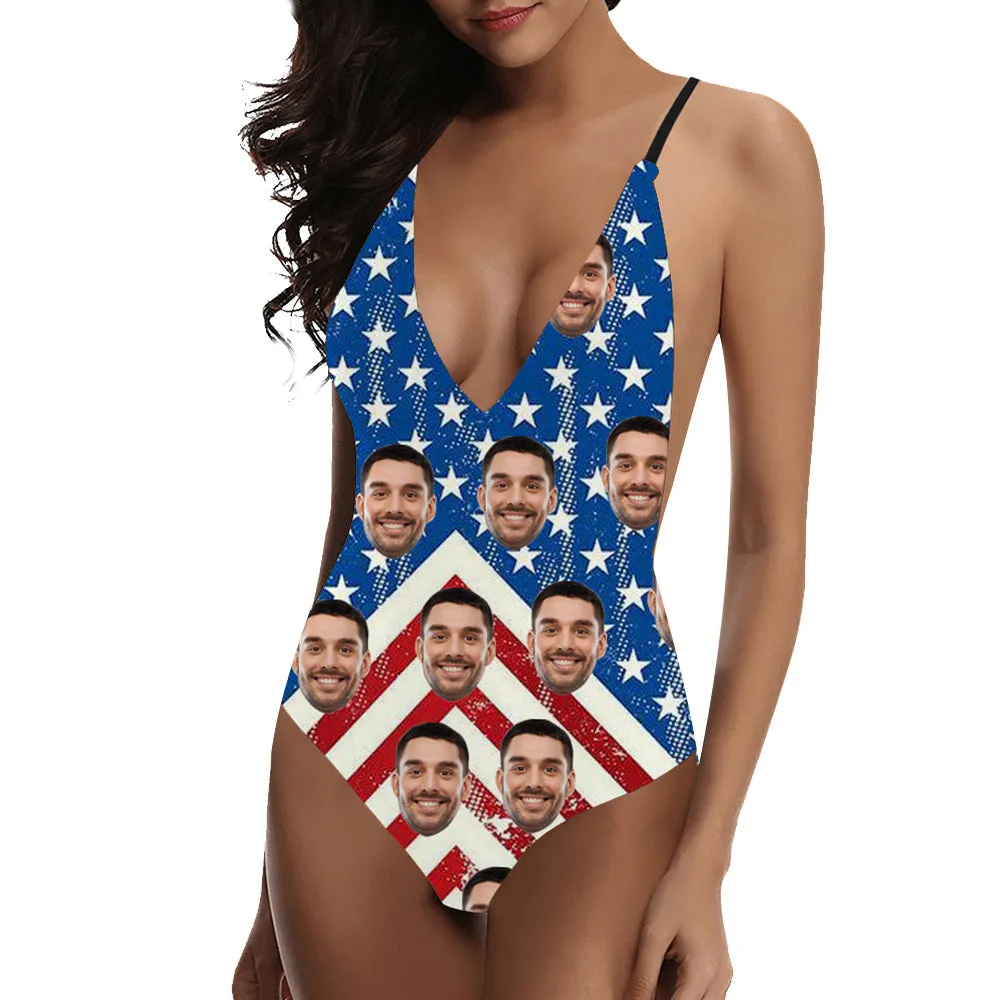 Women's Deep V One-piece Swimsuit Personalized Swimsuit American Flag