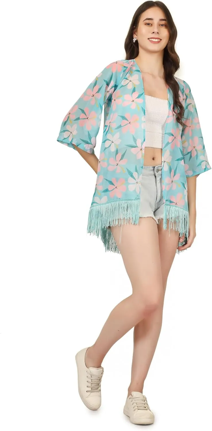 Women's Floral Kimono Cover Up - Lightweight Floral Beachwear for Bikini,Cardigan and Swimwear(WS103-P)