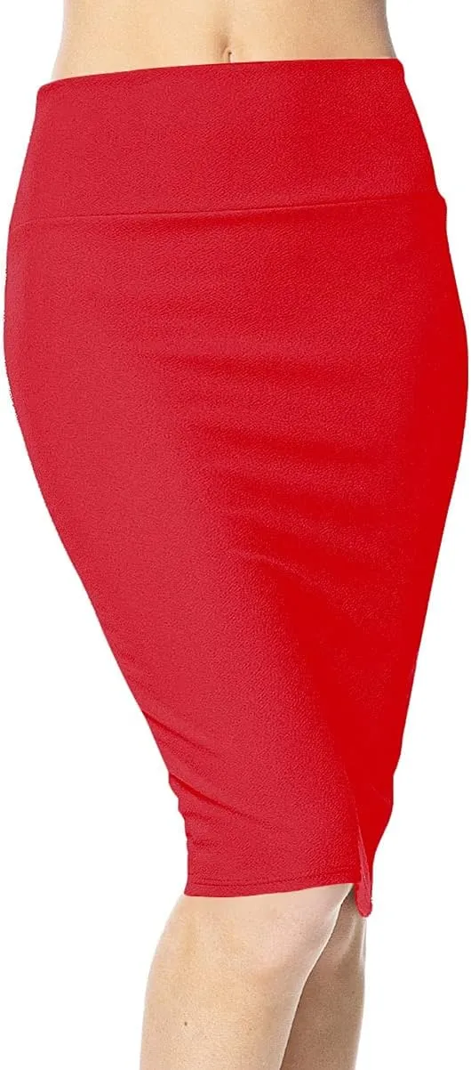 Women's High Waist Stretch Bodycon Pencil Skirt Knee Length Midi Straight Skirt
