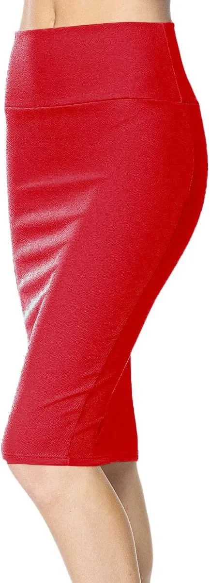 Women's High Waist Stretch Bodycon Pencil Skirt Knee Length Midi Straight Skirt
