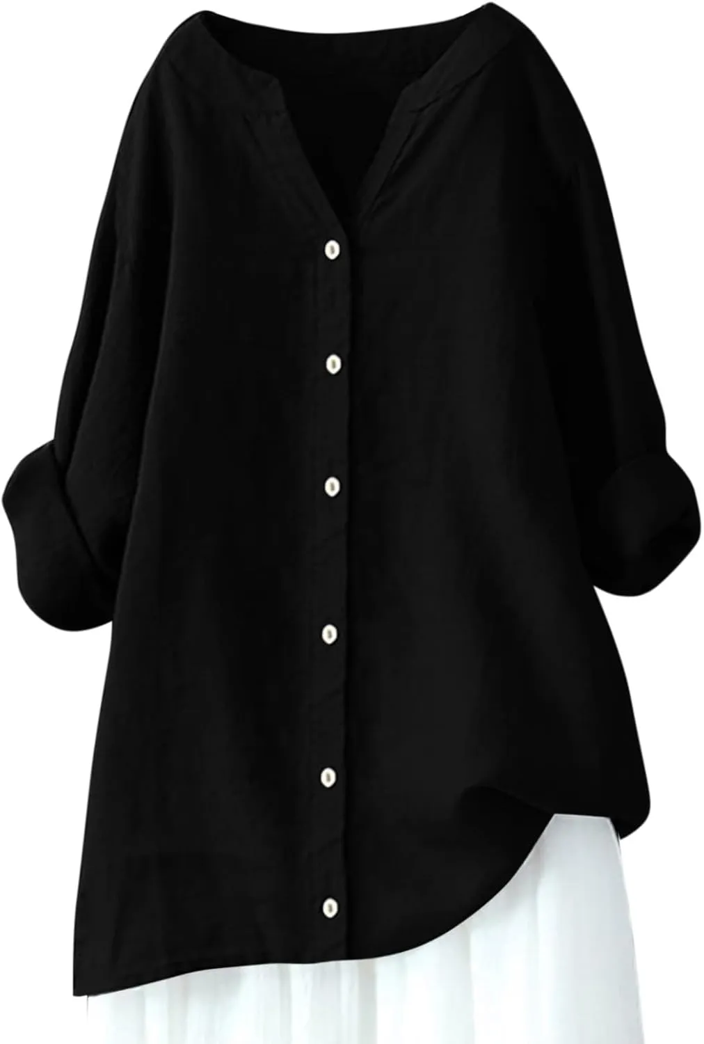 Womens Loose Buttons Down Blouse Tops Solid Casual Long Sleeve Shirt Blouse Low Cost T Shirts