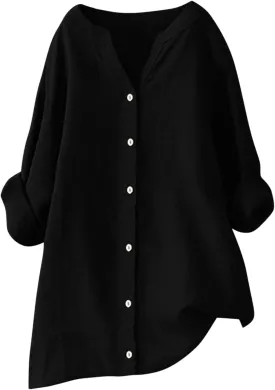 Womens Loose Buttons Down Blouse Tops Solid Casual Long Sleeve Shirt Blouse Low Cost T Shirts