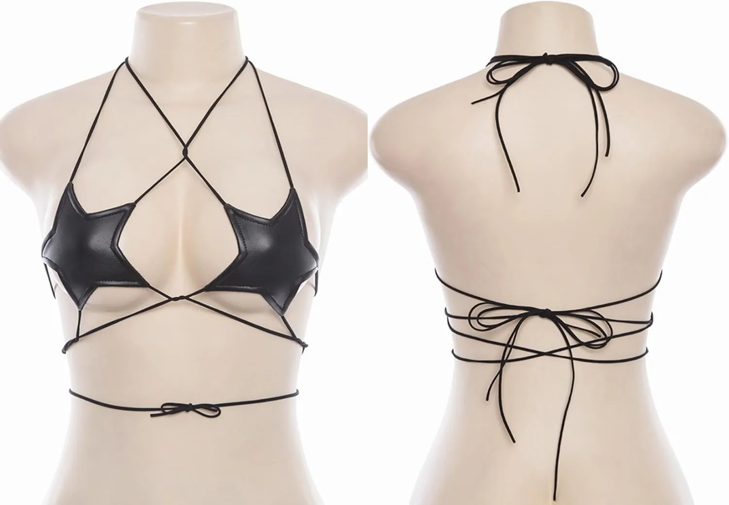 Women's Metallic Holographic Star Bra Crop Top Lace Up Halter Bralette Bandeau Camisole