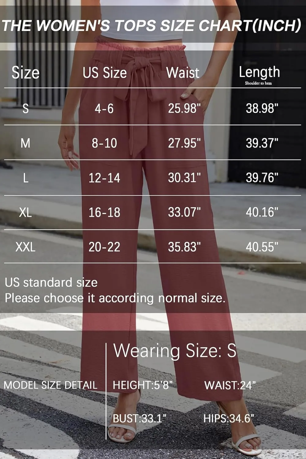 Women's Palazzo Pants Wide Leg High Waisted with Pockets Casual Lightweight Trousers Elastic Waist Summer Beach