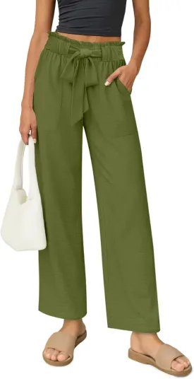 Women's Palazzo Pants Wide Leg High Waisted with Pockets Casual Lightweight Trousers Elastic Waist Summer Beach