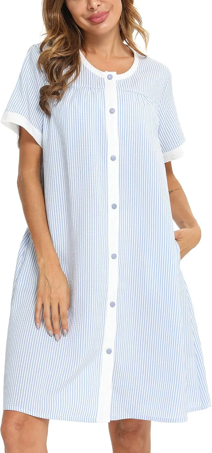 YOZLY House Dress for Women Short Sleeve House Coats Dusters Robe Moomoo nightgowns with Pockets