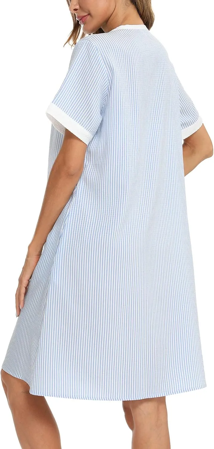 YOZLY House Dress for Women Short Sleeve House Coats Dusters Robe Moomoo nightgowns with Pockets