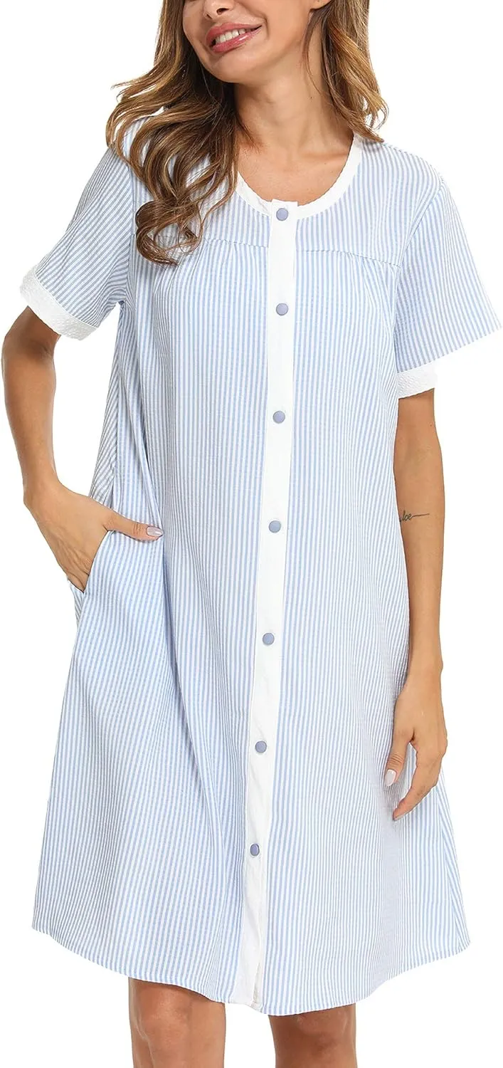 YOZLY House Dress for Women Short Sleeve House Coats Dusters Robe Moomoo nightgowns with Pockets