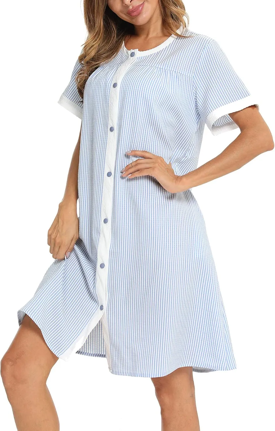 YOZLY House Dress for Women Short Sleeve House Coats Dusters Robe Moomoo nightgowns with Pockets