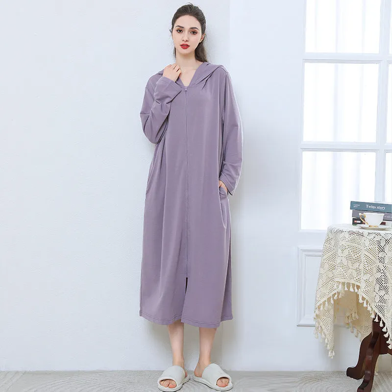 Zipper Hooded Bathrobe