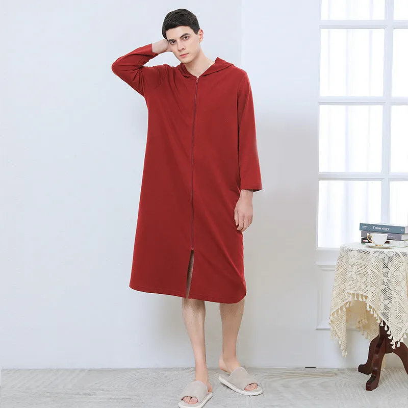 Zipper Hooded Bathrobe