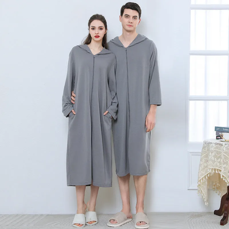 Zipper Hooded Bathrobe