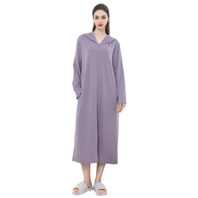Zipper Hooded Bathrobe