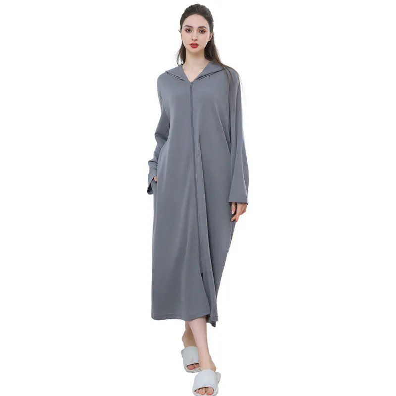 Zipper Hooded Bathrobe