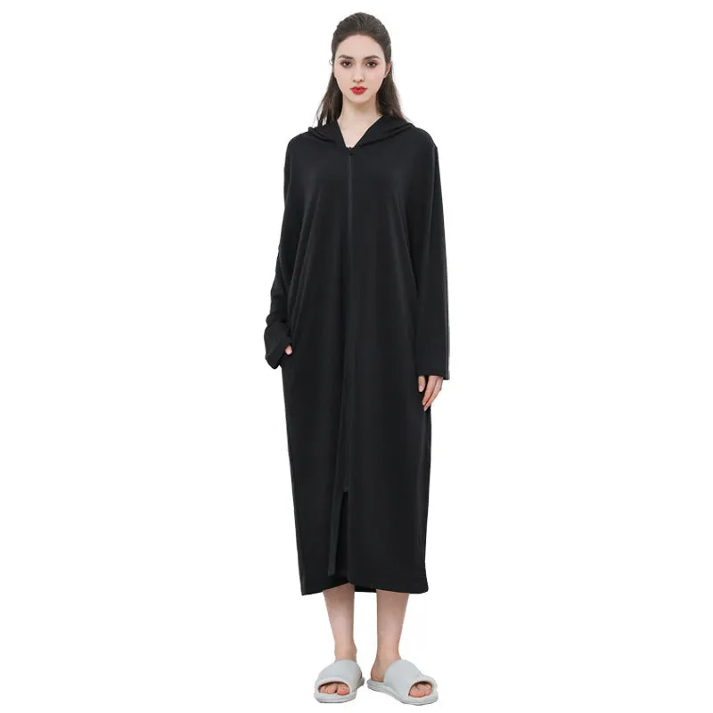 Zipper Hooded Bathrobe