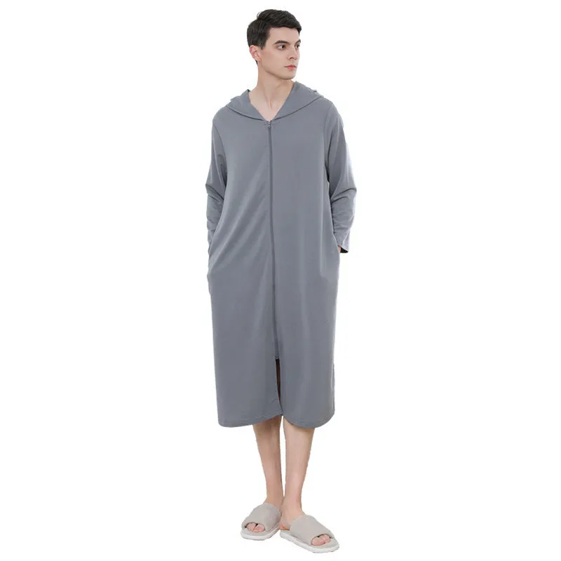 Zipper Hooded Bathrobe