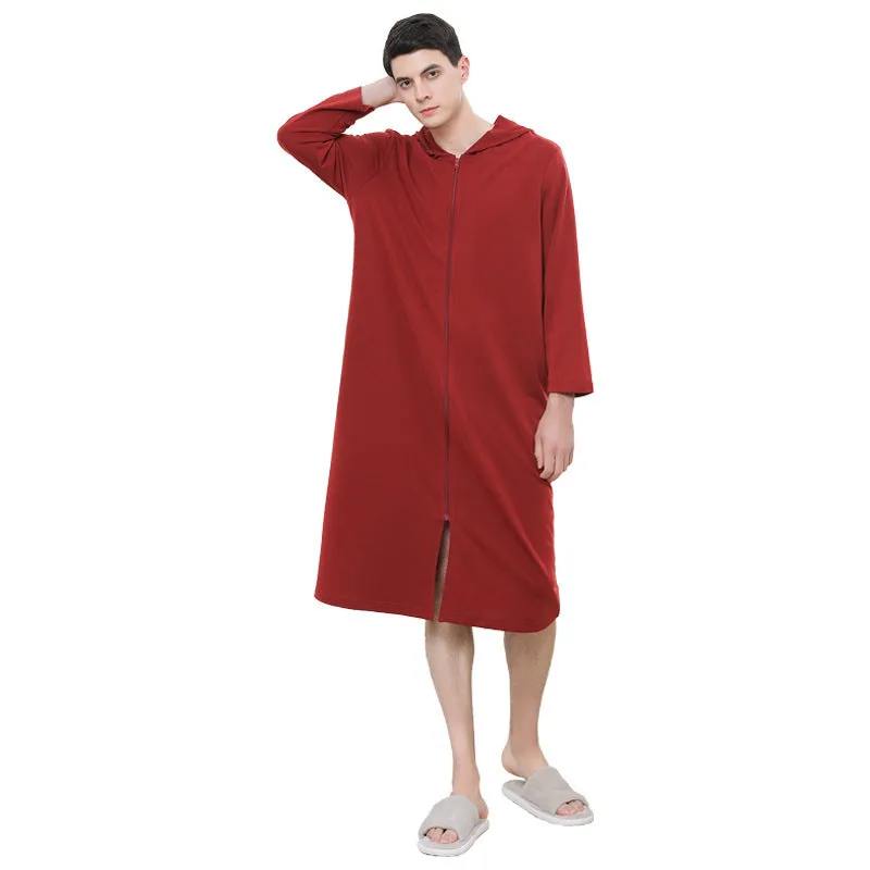 Zipper Hooded Bathrobe