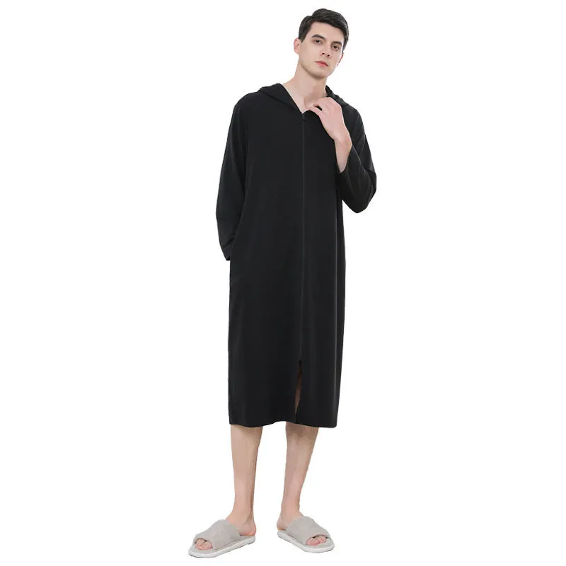 Zipper Hooded Bathrobe