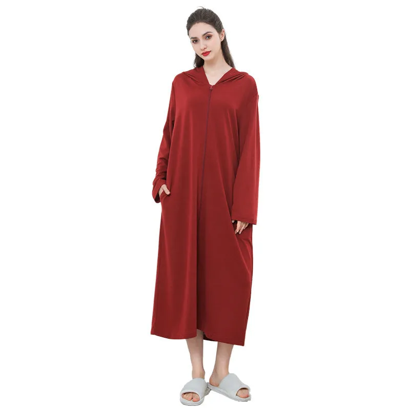 Zipper Hooded Bathrobe